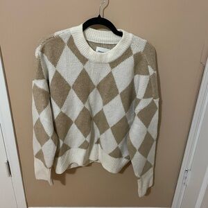 White and Tan Diamond Sweater